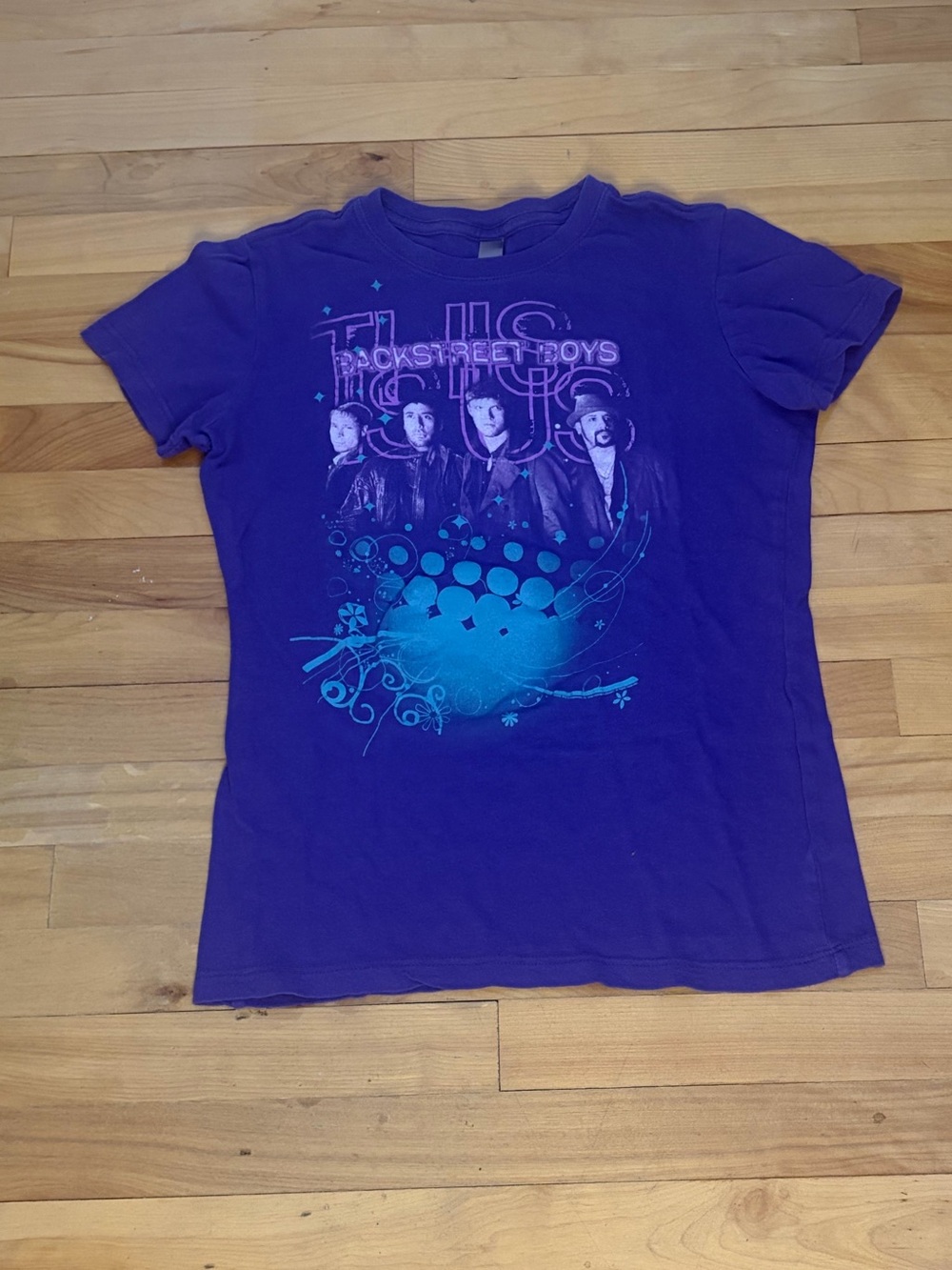 Backstreet Boys Graphic Tee in Deep Purple with Aqua Print